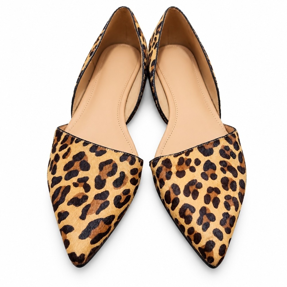 J. Crew Calf Hair D'Orsay Flats Pointed Leopard Print Shoes Women's 7.5